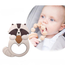 Hot Lovely Food Grade Silicone Teethers Animal Squirrel Raccoon Baby Ring Teething Toy Soft Cartoon Teether Infants Toddlers Toy 2024 - buy cheap