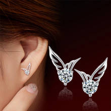 Silver Plated Angel Wings Stud Earrings Women Crystal Rhinestone Zircon Earring Hollow Charm Fashion Ear Jewelry Accessories 2024 - buy cheap