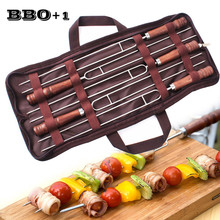 5pcs 16.5''(42cm) U shape BBQ Skewers Stainless steel Barbecue Kebab Skewer Wood Handle BBQ Forks Portable Travel Storage Bag 2024 - buy cheap