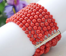 Real 8row 7.5" 6MM round red coral bead bracelet magnet AAA 2024 - buy cheap