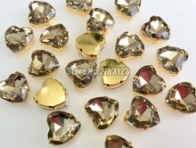 Gold bottom light coffee heart shape AAA Glass Crystal sew on claw stones,flatback loose rhinestones SWHJ015 Free shipping 2024 - buy cheap