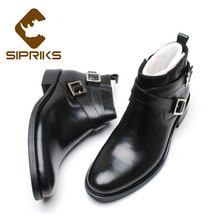 Sipriks-Botines de piel auténtica para hombre, botas negras con cremallera y correas de doble hebilla, punta redonda, zapatos de corte superior alto, talla grande 37 46 2024 - compra barato