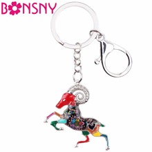 Bonsny Enamel Star Lucky Zodiac Aries Goat Key Chain Women Keyrings Gift HandBag Charms Keychain Car key Purse Halcyone Jewelry 2024 - buy cheap