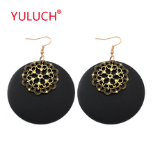 YULUCH-pendientes de madera de lujo para mujer, aretes redondos con colgante de flor de aleación, regalos de joyería 2024 - compra barato