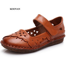 Koovan Women Sandals For Mama 2021 New Genuine Leathers Shoes For Mum Skull Middle-aged Women's Sandals Summer Hollow Shoes 2024 - buy cheap