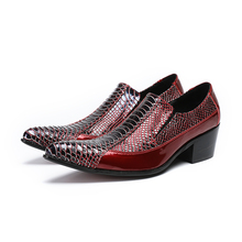 italian fashion dress wedding mens shoes high heel pointed steel toe snake skin genuine leather oxford shoes for men slip on 2024 - buy cheap