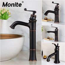 Monite Black Oil Rubbed Bronze Bathroom Faucet Basin Stream Spout Bathroom Deck Mount Sink Vanity Tap Mixer Faucet 2024 - buy cheap