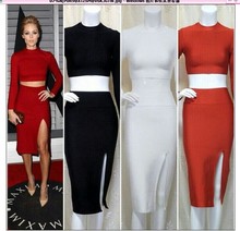 2014 New Arrival 3 Colours Ladies HL Bandage Dress Long Sleeve Two Pieces Sexy Bodycon Dress Wholesale 2024 - buy cheap