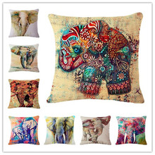 Square 45X45CM European Vintage Colorful Elephant Printed Pillow Case Animal Cushion Cotton linen Cover Throw pillow case 3D 2024 - buy cheap