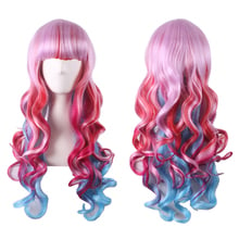 Fashion Sexy Colorful Rainbow Pink Red Blue Ombre Wig Cosplay Costume Lolita Long Wavy Synthetic Hair Woman Wigs With bangs + 2024 - buy cheap