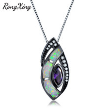 RongXing White/Blue Fire Opal Horse Eye Pendant Necklaces For Women Black Gold Filled Purple/Lake Blue Zircon Necklace NL0158 2024 - buy cheap