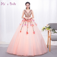 Новое Вечернее платье для невесты He's, милое розовое платье без рукавов с v-образным вырезом, Кружевное Вечернее бальное платье длиной до пола с аппликацией сзади, Robe De Soiree 2024 - купить недорого
