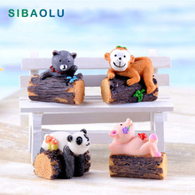 Tree Stump Monkey Pig Panda Cat Miniature Figurine Cartoon Animals Home Decor Decoration Cake mini fairy garden ornament toy 2024 - buy cheap