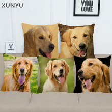 XUNYU-funda de almohada de lino Golden Retriever, funda cuadrada para sofá, funda de cojín para perro, 45x45cm, AC005 2024 - compra barato