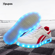 7ipupas 2018 Red twill Basket light up sneakers boy girl shoes led schoenen casual kid homme luminous sneakers Unisex Chaussures 2024 - buy cheap