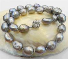 LARGE 12-14MM SILVER GRAY REAL BAROQUE CULTURED PEARL NECKLACE 18KGP CRYSTAL AA 2024 - buy cheap