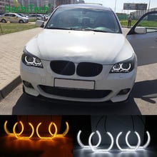 Для BMW 5 SERIES E60 E61 LCI M5 2007-2010 белый и янтарный двухцветный светодиодный светильник DTM с ангельскими глазами, светильник с поворотным сигналом 2024 - купить недорого