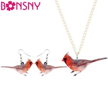 Bonsny Statement Acrylic Jewelry Sets Cute Cardinal Bird Necklace Earrings Choker Fashion Pendant For Women Girls Decoration 2024 - buy cheap