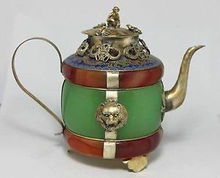 Tampa de macaco de jade vermelho, verde, esculpida, mascote, leão, tibete, decoração de jardim, 100%, real, tibetano, prata, bronze 2024 - compre barato