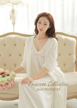 Free Shipping Princess Robe Women's Long Sleepwear Embroidery Nightgown Two Pieces Set 2024 - buy cheap