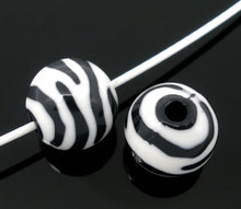 Acrylic Spacer Beads Round White Zebra Stripe Pattern Polished About 12mm( 4/8") Dia, Hole: Approx 2.5mm, 15 PCs 2024 - buy cheap
