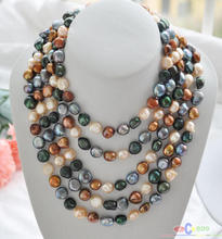 Collar de perlas barrocas de agua dulce, 100 ", 8-9mm, café negro, Rosa, Verde, novedad 2024 - compra barato