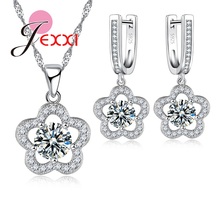 European Flower White CZ   Bridal Wedding Jewelry Sets For Female  Stamped  Silver Set Accessory Gift 2024 - buy cheap