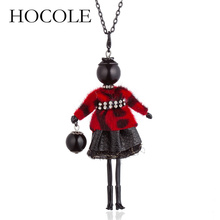 HOCOLE 2018 New Red Brown Elegant Dress Doll Necklace Handmade French Doll Pendant Alloy Girl Women Necklace Fashion Jewelry 2024 - buy cheap