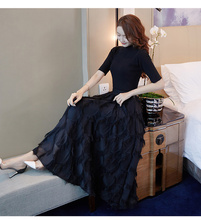2019 Summer Korean Knit Black T-shirts Women High Waist Tassel Maxi Fashion Two Piece Set Woman Skirt Sets Conjunto Feminino 2024 - buy cheap