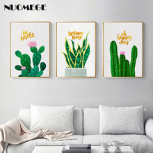 Cuadro decorativo de plantas de estilo nórdico, pintura en lienzo de Cactus, póster e impresiones, decoración sencilla para el hogar y el dormitorio 2024 - compra barato