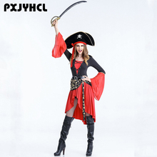 Пиратский костюм для женщин, сексуальное платье для косплея на Хэллоуин и вечеринку, фантастическое сценическое выступление, черная, красная шляпа с повязкой, карнавальный наряд 2024 - купить недорого
