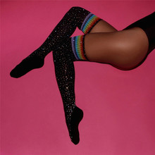 7 colores Sexy muslo alto medias Bling medias con brillantes de imitación mujeres algodón medias largas de talla grande calcetines sobre la rodilla 2024 - compra barato