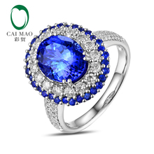 Caimao 8x10mm Oval Cut 3.15ct tanzanite Halo Pave Diamonds 14K White Gold Engagement Ring Free shipping 2024 - buy cheap
