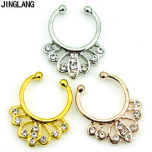 JINGLANG Brand New Fashion 3 Color Nose Rings Stainless Steel Rhinestone Septum Hoop Fake Nose Studs Body Jewelry 2024 - buy cheap