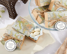 Caja de recuerdo con mapa de "alrededor del mundo" para viajar, decoración de boda, caja de regalo y caja de papel Kraft, recuerdo de fiesta, dulces, 100 unids/lote 2024 - compra barato