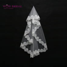 Wowbridal-véu de casamento 2021, renda de honra, bordado, duas camadas, organza, acessório 2024 - compre barato