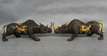 USPS to USA S1208 10" Chinese Bronze Gilt Kylin Flower Bull Ox Rhino Rhinoceros Horn Statue Pair 2024 - buy cheap