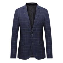 2019 High Quality Men Blazer Fashion Plus Size Coat Casual Men's Plaid Stripe Blazer Jacket Long Sleeve Business Suit Jacket Men 2024 - buy cheap