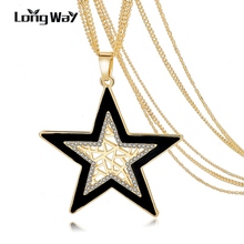 Женское винтажное ожерелье LongWay, золотистого цвета, длинное женское ожерелье подвеска в виде звезды со стразами 160123 2024 - купить недорого