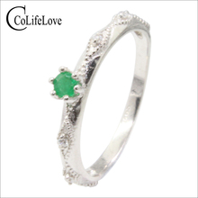 Elegante anillo de Esmeralda de Plata de Ley 925, joyería de esmeralda de grado SI natural de 3mm, regalo romántico para niña 2024 - compra barato