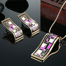 Zlxgirl perfect purple Enamel Stainless steel jewelry sets for women gifts Russian pendant with earring Bridal jewelry sets 2024 - buy cheap