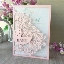 30pcs/lot Exquisite Laser Cut Carved Birthday Card Baby Carriage Pattern 1th Party Decorations Baby Shower Invitations 2024 - buy cheap