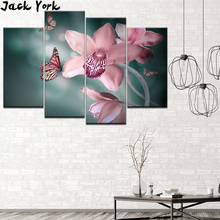 Canvas Painting pink flowers and Butterfly 4 Pieces Wall Art Painting Modular Wallpapers Poster Print for living room Home Decor 2024 - buy cheap