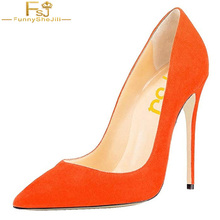 FSJ-zapatos de tacón alto de piel auténtica para mujer, calzado de punta estrecha de 120mm, básico e informal, para oficina, otoño 2024 - compra barato