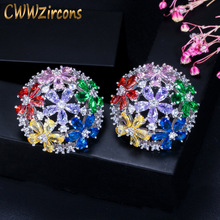 CWWZircons Beautiful Geometric Round CZ Zirconia Flower Shape Big Multi Color Earring Women 925 Sterling Silver Jewelry CZ148 2024 - buy cheap
