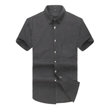 Plus Large Size 7XL 6XL 5XL Mens Business Casual Short Sleeved Shirt Classic Striped Male Social Dress Shirts Black Blue 2021 2024 - buy cheap