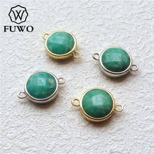 FUWO Cute Amazonite Connector Pendant With Brass Bezel Trimmed Double Bails Natural Green Quartz Charm For Jewelry Making PD181 2024 - buy cheap