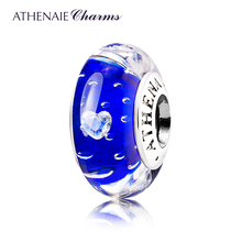 ATHENAIE Genuine Murano Glass bead 925 Silver Effervescence Clear Heart CZ Charms Bead Fit European Women Bracelets Color Blue 2024 - buy cheap