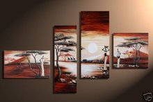 hand-painted  wall Colorful Africa autumn  sunrise home decoration abstract  Landscape oil painting on canvas 4pcs/set,mixorde 2024 - buy cheap