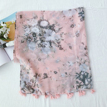 Chales 10 unids/lote de bufanda de algodón con borlas de patrón Floral de moda 2019 2024 - compra barato